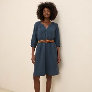 PACT Coastal double Gauze Peasant Dress in French Navy